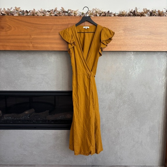 Madewell Linen-Blend Ruffle-Sleeve Wrap Midi Dress, Size S - Picture 6 of 16